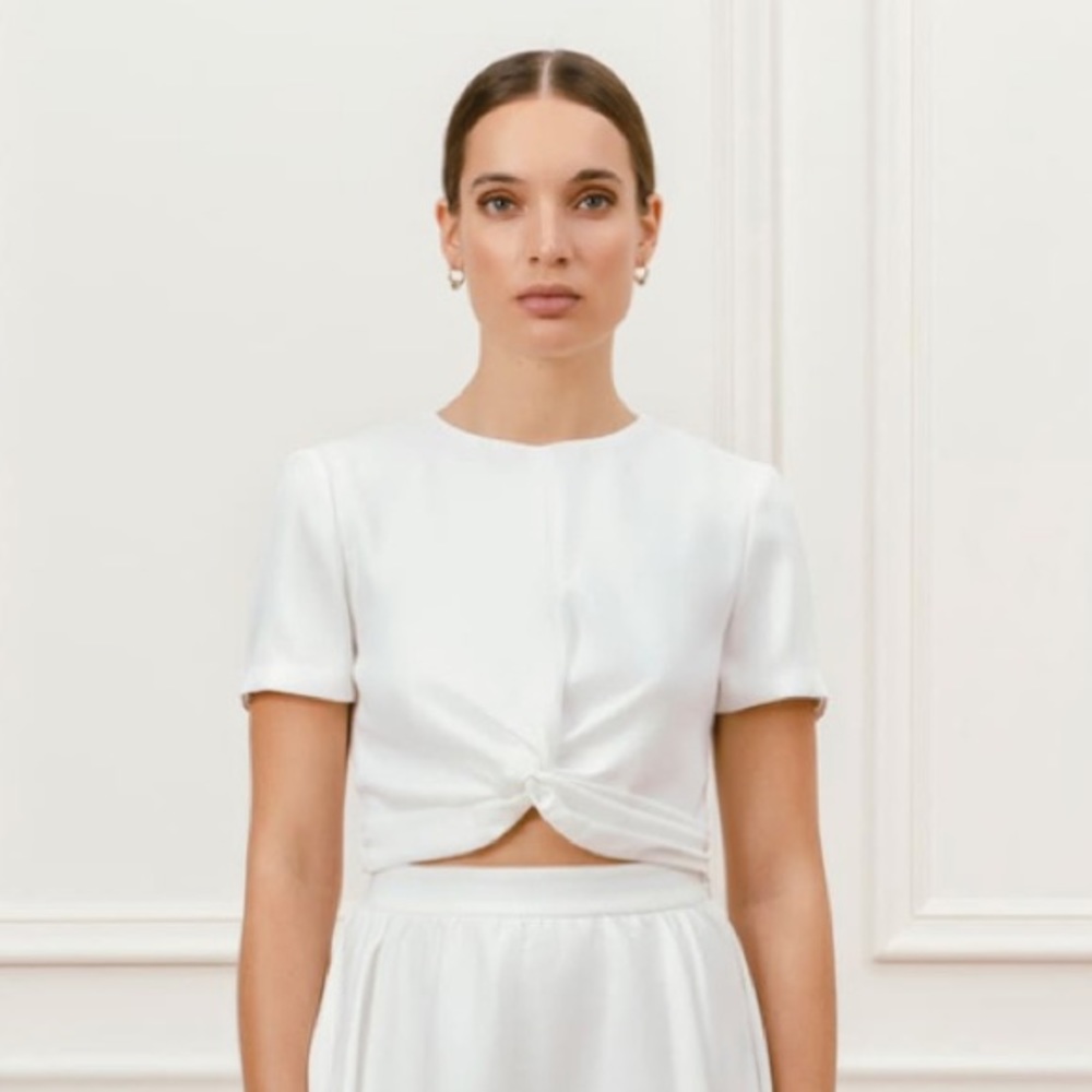 By Malina Bridal Justine top, XL Ivory, bridal crop top, twist top